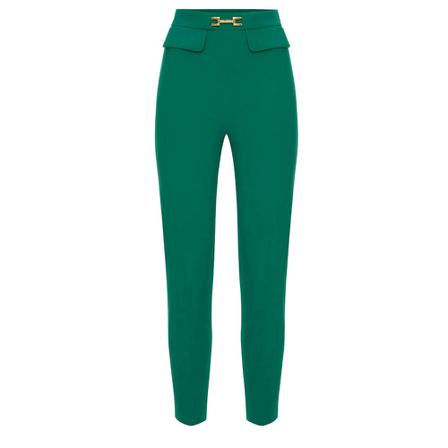Elisabetta Franchi, Skinny Trousers With Flaps And Horsebit Accessory Zielony, Kobieta, Rozmiar: XS