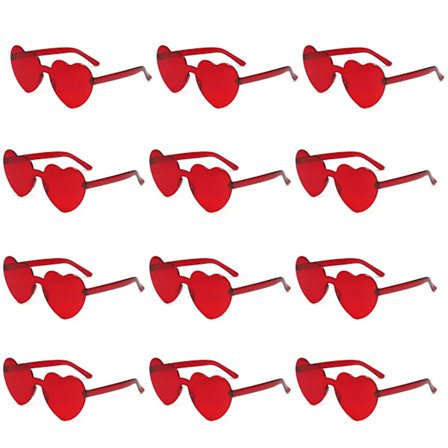 12 stk. Love Solbriller Jelly Farveløs Hjerteformet Onepiece Briller Blændende Farve Briller (12 i en OPP pose)