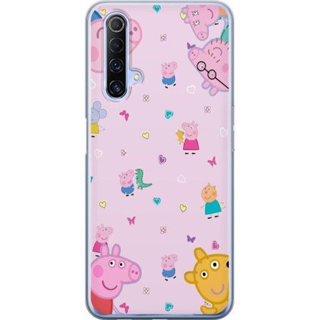 Kompatibelt Mobildeksel til Realme X50 5G Peppa Gris med en baby i armene, mamma gris motiv i fargerik og myk barneillustrasjon med hjerter
