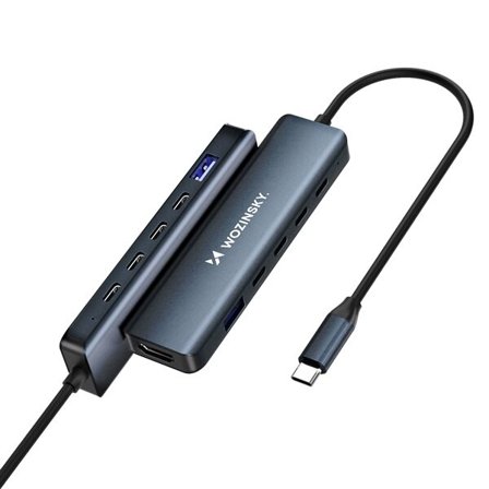 USB-C 6 in 1 -keskitin Wozinsky WHBC10Y4S Monikäyttöinen, alumiininen, 25 cm:n kaapelilla - harmaa