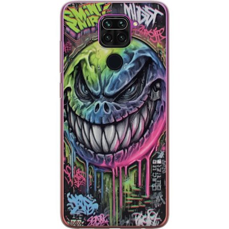 Kompatibelt Mobildeksel til Xiaomi Redmi Note 9 Fargerik graffitiillustrasjon av et ondskapsfullt smilende monsteransikt med dryppende neonfarge
