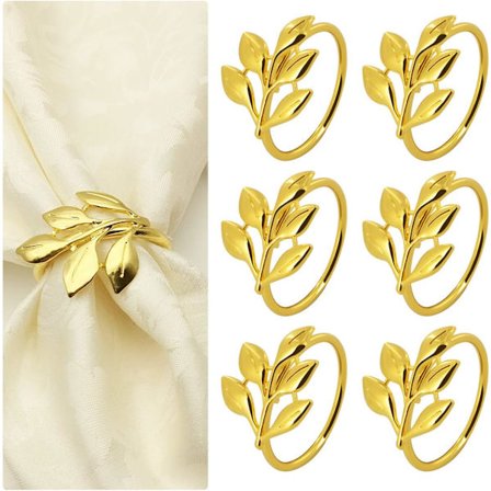 Serviettringer Gull Metall Serviettring Serviettspenner Blader for Bryllupsfest Middag Jubileum Borddekorasjon Pakke med 12