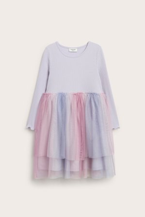 Kappahl | Sukienka z długimi rękawami i tiulową spódnicą | Jasnofioletowy