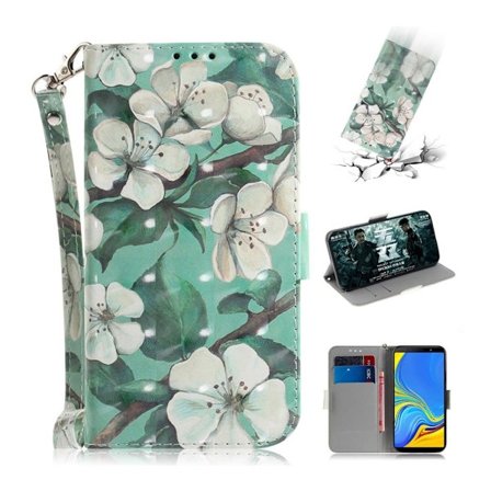 Samsung Galaxy A7 (2018) mobiletui i kunstlæder med mønster og pung - Smukke blomster