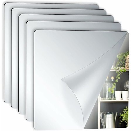 5 stk. selvklæbende spejlfliser, selvklæbende dekorative akrylspejl, egnet til køkken, badeværelse, stue, vægspejl