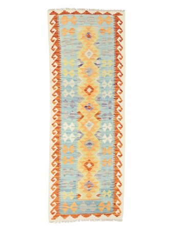 Kilim Afghan Old Style Rug Oriental Runner Green/Orange (Wool, Afghanistan)