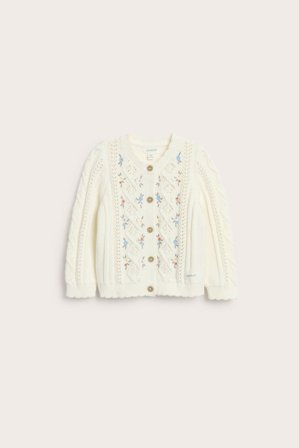 Newbie | Kukkakuvioinen kuvioneulottu neuletakki | Luonnonvalkoinen