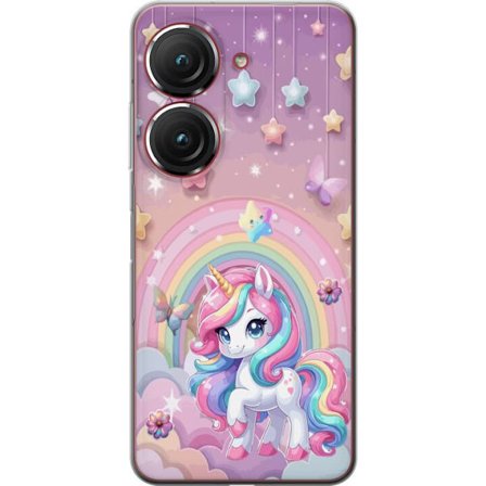 Kompatibel Mobilcover til Asus Zenfone 9 Magisk enhjørning med regnbue manke, stjerner og sommerfugle mod en pastelfarvet himmel med skyer