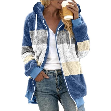 Hettejakke Dame Teddy Fleece Frakk Overgangsjakke med Hette med Lommer Glidelås Høst Vinter Plysj Jakke Fleece Jakke Vinter