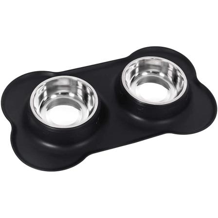 Dubbla Hund Kattskålar Rostfritt Stål Inget Spill No Skid Silikon