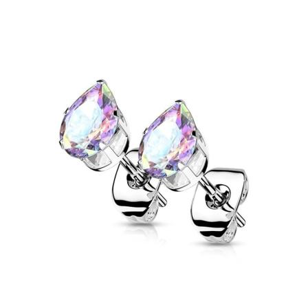 1 Par Droppformade Örhängen i 316L stål med 4 mm AB CZ Multicolor