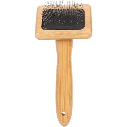 Makramé slickerkam med hull og langt håndtak, luftputepute, fint polert rengjørings slicker-børste for kjæledyrvev (15 x 7,8 cm)