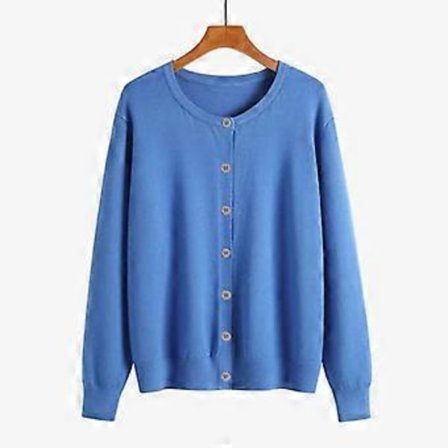 Vår og høst dame cardigan ensfarget rund hals enkeltspent strikket underdels dame genserjakke (M denimblå)