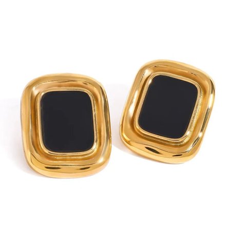 Vintage Chunky Øreringe Sorte og Guld Rektangulære Statement-øreringe Guldbelagte Stifter Rustfrit Stål der Ikke Misfarves