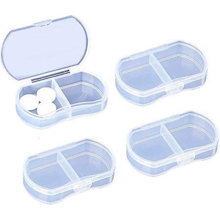 4 stycken små pillerorganisatörer, bärbar resebehållare för dagliga piller, AM och PM Mini pillerask, vitaminer (blå)