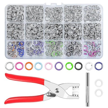 Trykknappfestesett, 200 sett 9,5 mm metalltrykknapper, trykknapper uten søm, femklo-spenneinstallasjonsverktøysett, 10 farger