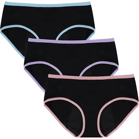 Pigemenstruationsundertøj, 3-pak menstruationstrusser, åndbart bomuldsundertøj, lækagesikre beskyttende trusser, bomuldsunderbukser (10-16 år)