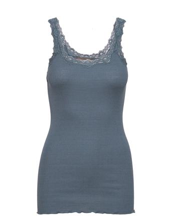 Silk Top W/ Lace T-shirts & Tops Sleeveless Sininen Rosemunde