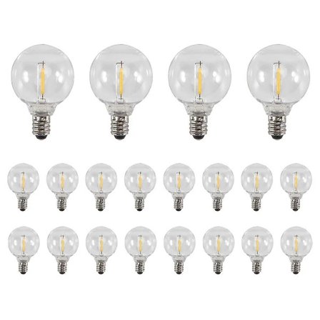 20 stk. G40 LED Erstatningspærer E12 Skruefatning Splintfri LED Globuspærer til Solcellelyskæde G40