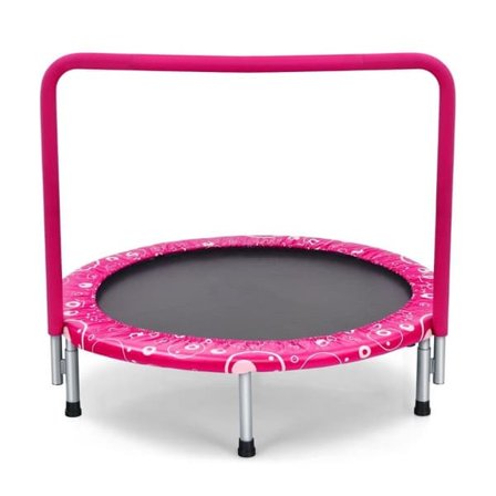 92 cm barnetrampoline, mini-trampoline med håndtak, sammenleggbar trampoline, lastekapasitet opptil 150 kg, rosa + svart