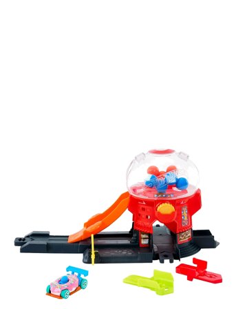 Hot Wheels | City Downtown Candy Shop Playset & 1:64 Scale Die-Cast Toy Car, Speed Snap Track | ONE SIZE