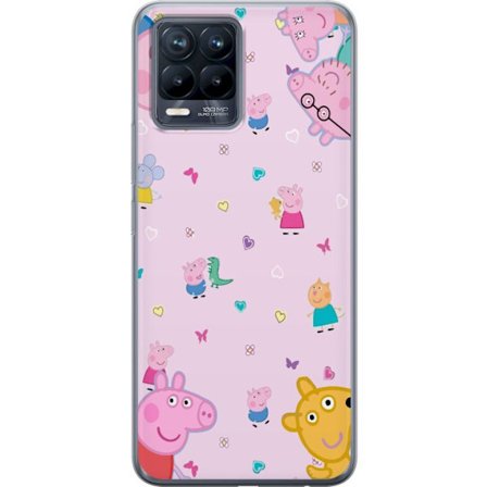Kompatibelt Mobildeksel til Realme 8 Peppa Gris med en baby i armene, mamma gris motiv i fargerik og myk barneillustrasjon med hjerter