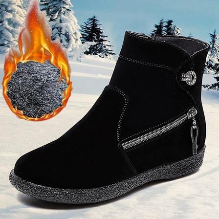 Vinterstøvler for kvinner, varme pels-suede-sko med flat såle, svart 1 Black 1 37