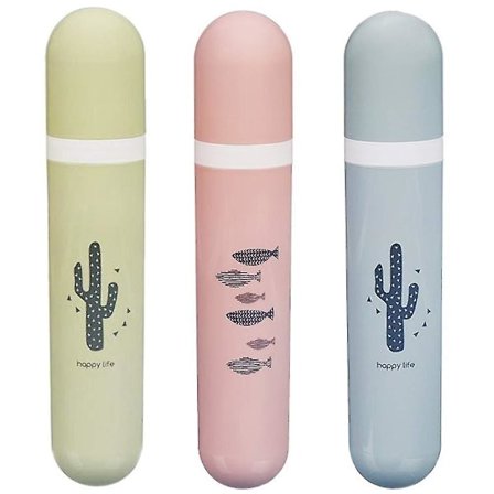 Tannbørsteetui, 3-delt bærbar tannbørsteoppbevaringsboks med plastlokk for hjemmereiser, fotturer, camping - Sszfv