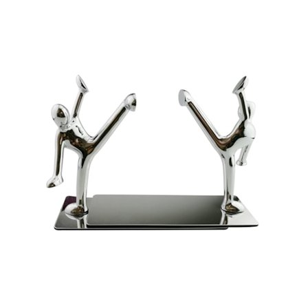 Muodikas luova ruostumattomasta teräksestä valmistettu koristeellinen pieni humanoidi kirjatuki pari Kung Fu mies kirjahylly