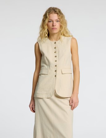 Selected Slfiluna Sl Buttoned Pocket Vest B - Cream - 38