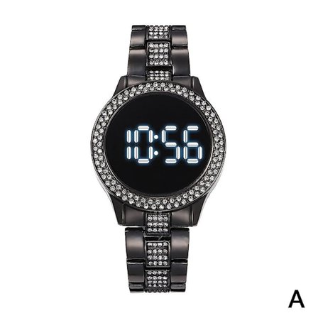 Rustfrit Stål LED Ur, Dobbelt Række, Rhinestones, Multi-Funktion, Magnetisk Spænde, Digitalt Ur [Db]