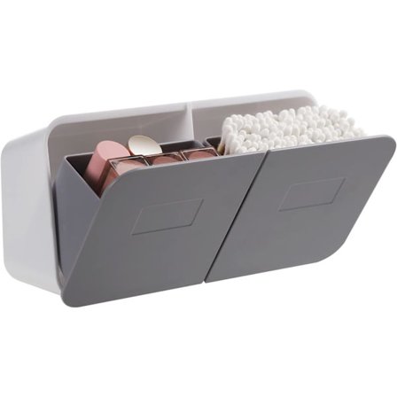 Qtip-holder, Tampon-holder for Veggmontert Bad, Kvinnelig Produkt-organisator, Sminkeorganisator, Holder for Bomullsdotter og -pinner med Trykklokk