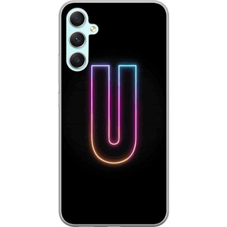 Kompatibel Mobilcover til Samsung Samsung Galaxy A34 Minimalistisk neonbogstav U i farverig lyseffekt mod sort baggrund