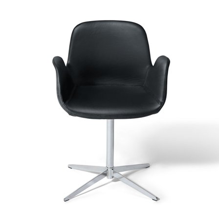 Chrome-Esszimmerstuhl, Armlehnen | Drehfunktion | Leder in Schwarz, moderner Stil, einfarbiges Design, bequemer Polsterstuhl, 79cm