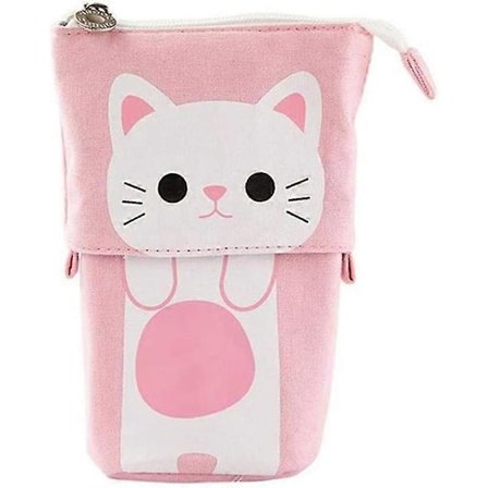 Teleskopisk Penal Canvas Penalhus, Søtt Kattemønster Penneholder, Kawaii Penal (rosa)