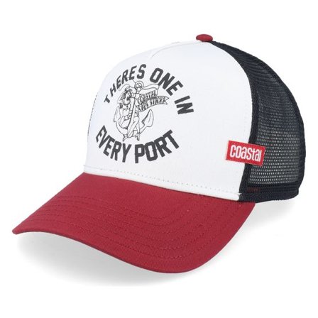 Coastal - Vit trucker Keps - "Hft Every Port Black/White/Burgundy A-Frame Trucker " @ Hatstore