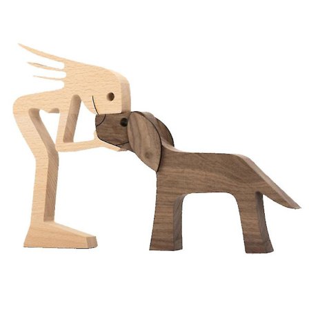 Træ Hund Kat Familie Statue Hvalpe Familie Træ Hunde Figurer Hjem Indendørs Træhåndværk Kunst Dekoration