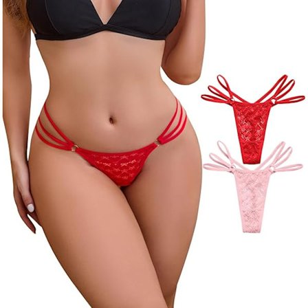 2025 Senaste Modell Sexiga Underkläder för Kvinnor Spets Trosor Låg Midja T-rygg Trosor G-Strings 2-pack