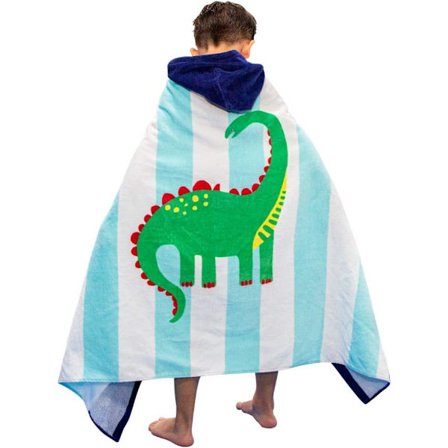 (Dinosaur Blå) Børne Hætte Strand Poncho Håndklæde, Børn Badehåndklæde Mikrofiber Bomuld Våddragt Skift
