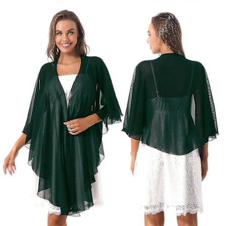 3/4-hihaiset hääbolerot tyylikäs epäsymmetrinen helma sifonki huivi hartiahuivi iltajakku