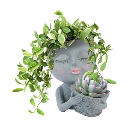 Jenter Ansikt Hode Blomsterpotte Lukkede Øyne Figur Skulptur Ornament Kreativ Dukke Vase, 100% Ny