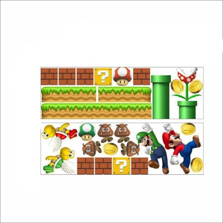Irrotettava seinätarra lasten makuuhuoneeseen, vinyyliset seinätarrat seinätaide Rakenna kohtaus Super Mario -juhlakoristeet, helppo kiinnittää ja 