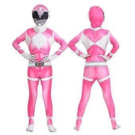 Mighty Morphin Power Rangers Cosplay Kostym Jumpsuit Bodysuit Party Maskerad Set för Män Kvinnor (170 Rosa)