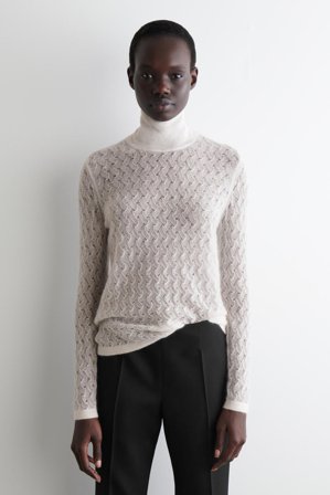 COS Femme Pull En Maille De Mohair Pointelle Jumper in Blanc