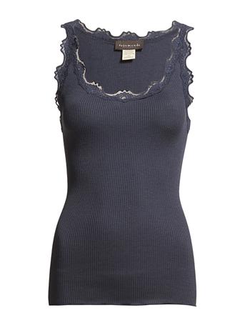 Silk Top W/ Lace T-shirts & Tops Sleeveless Blå Rosemunde
