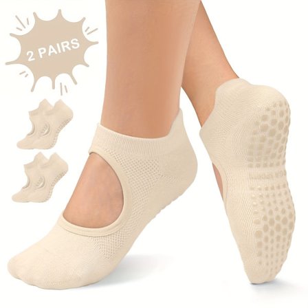 Pilatesstrumpor med grepp för kvinnor, Yogastrumpor med öppen ovandel