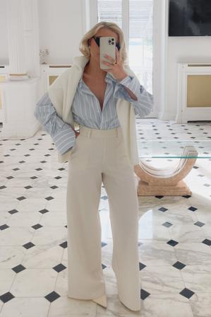 Laura Jade Stone x NA-KD Pantalon ample fluide à taille haute - Pantalons à taille haut - Beige - EU 36