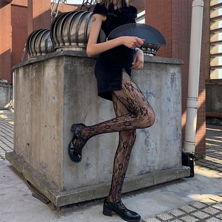 Fiskenettstrømper Tights Høy midje hul (blomster) for kvinner