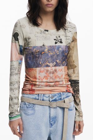 Desigual T-shirt Maniche Lunghe Donna Beige