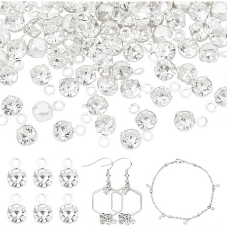 Rhinestone Charm Anheng 100 stk 3mm Små Dinglende Charms Diamant Dinglende Anheng Mini Runde Krystallperler for Øredobber Armbånd Halskjeder Chokers 